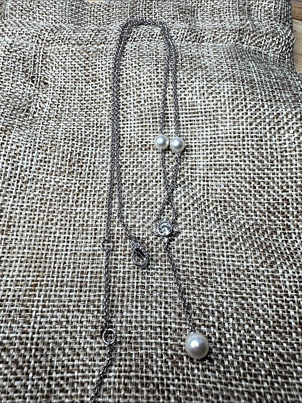Pandora Logo Y-Necklace Pearl Pendant Gray